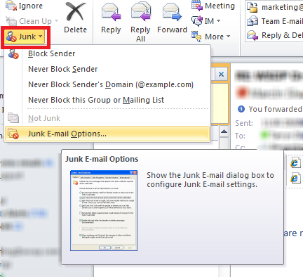Outlook email filtering instructions Step 2
